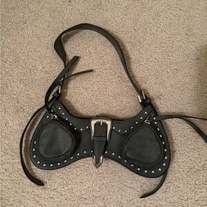 Black Leather Studded Harness plt bag